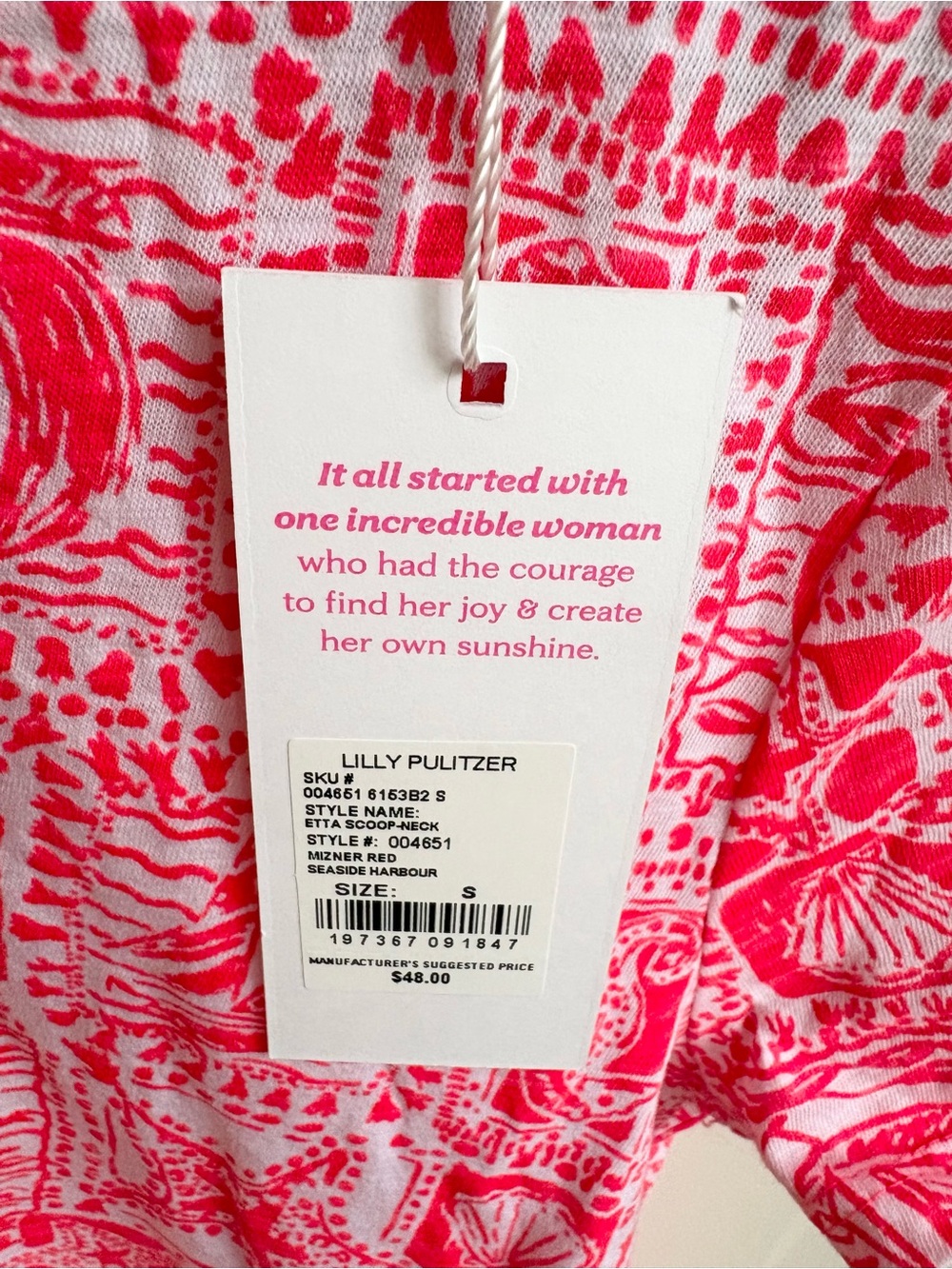 NWT Lilly Pulitzer Etta Scoop Neck Tee Mizner Red Seaside Harbour - Picture 4 of 9